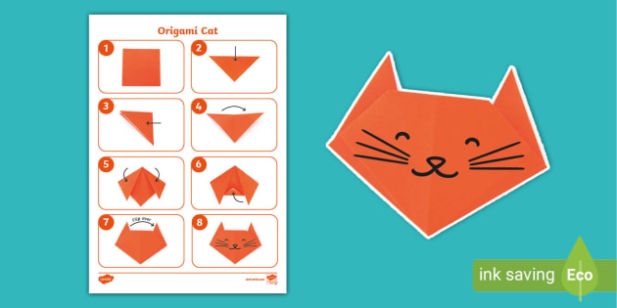 Backdate 1 Simple Paper Craft Origami Cat Activity - Teacher Made