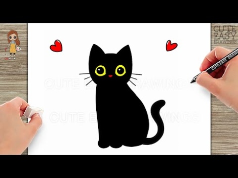 Backdate 2 How To Draw A Cute Black Cat Easy  Happy Halloween Art - YouTube