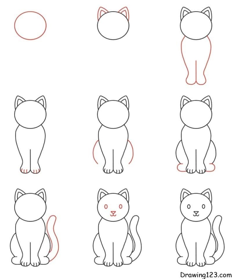 Backdate 3 Cat Drawing Tutorial - How To Draw A Cat Step By Step